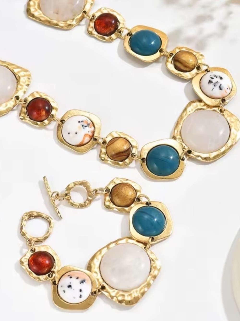 Gold Mosaic Multicolor Stone Necklace & Bracelet Set - Picture 3 of 4
